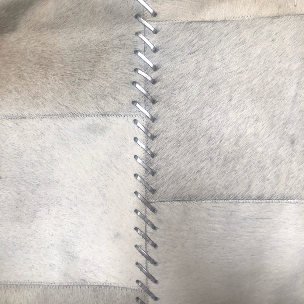 Cow Hide Patchwork Large Area Rug White Grey Brown Silver Leather Lace Up Carpet